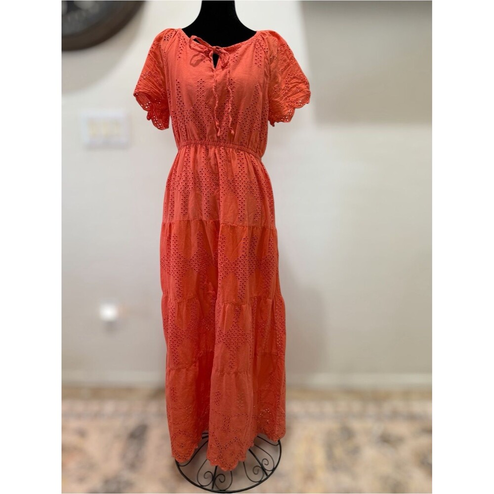 Dress Nado Coral Eyelet Maxi Dress Women’s Medium 100% Cotton Boho Cottagecore
